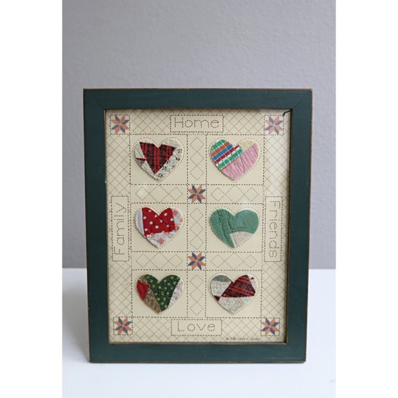 1980's Vintage Laura J. Conley 1986 Memory Quilt Framed Picture Cottage Country - Picture 1 of 6